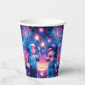 7月4日に花火を上げる子どもたち 紙コップ (正面)