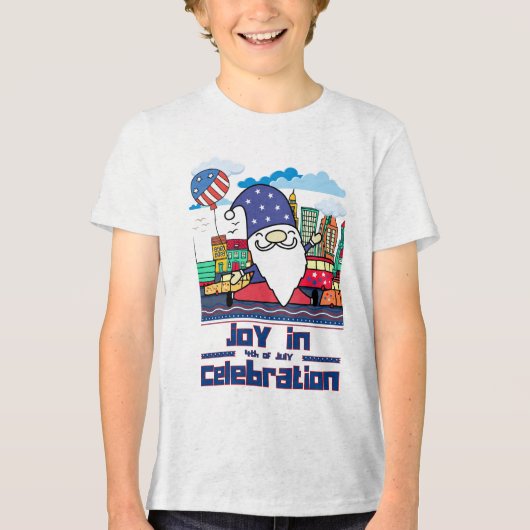 7月4日のお祝いの喜び トライブレンドTシャツ (正面)