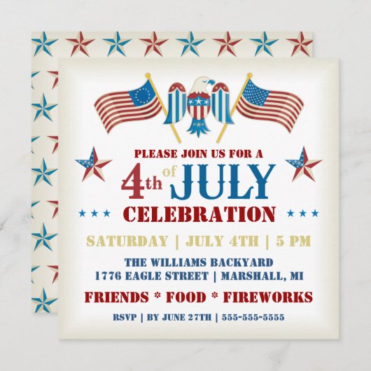 7月4日のお祝いの招待状 招待状 (正面/裏面)