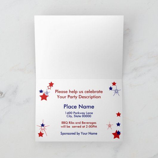 7月4日のお祝い招待状グリーティングカード 招待状 (内部)