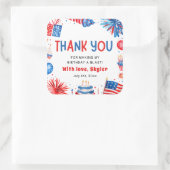 7月4日のかわいい赤白青誕生日ありがとう スクエアシール (バッグ)