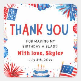 7月4日のかわいい赤白青誕生日ありがとう スクエアシール