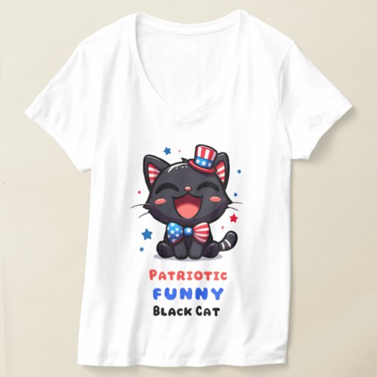 7月4日のための愛国心的でおかしい黒猫Tシャツ Tシャツ (レイダウン)