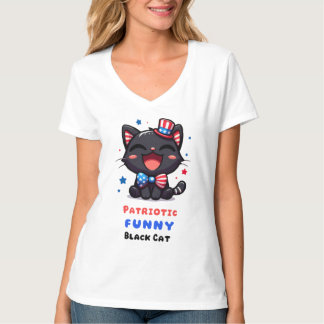 7月4日のための愛国心的でおかしい黒猫Tシャツ Tシャツ