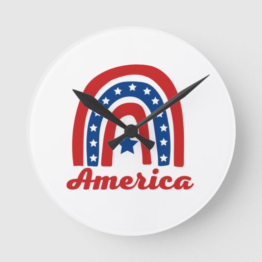 7月4日のアメリカン・レインボー ラウンド壁時計 (正面)