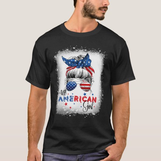 7月4日のアメリカ人女性メッシーバン愛国心 Tシャツ (正面)