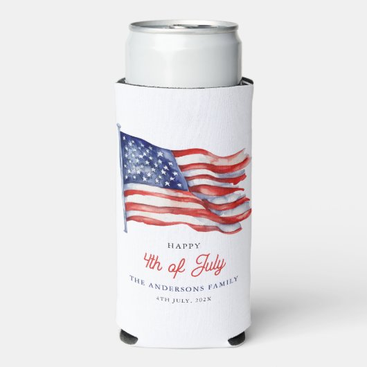 7月4日のアメリカ愛国国旗 スリム缶クーラー (Seltzer正面)