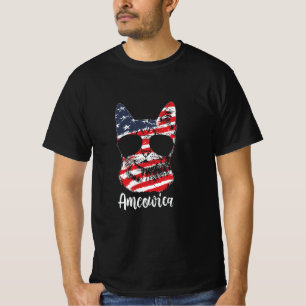 7月4日のカワイト·キャット·アメオウィカUSA旗 Tシャツ