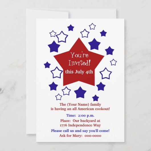 7月4日のクックアウト 招待状 (正面)