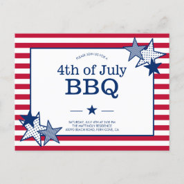 7月4日のスターとストライプ愛国モダン的BBQ インビテーションポストカード