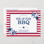7月4日のスターとストライプ愛国モダン的BBQ インビテーションポストカード (正面/裏面)