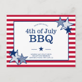 7月4日のスターとストライプ愛国モダン的BBQ インビテーションポストカード (正面)