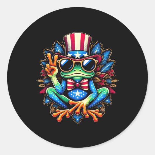 7月4日のタイダイのカエルの平和サインHippie ラウンドシール (正面)