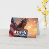 7月4日のデザイン – 花火と自由 カード (黄色い花)