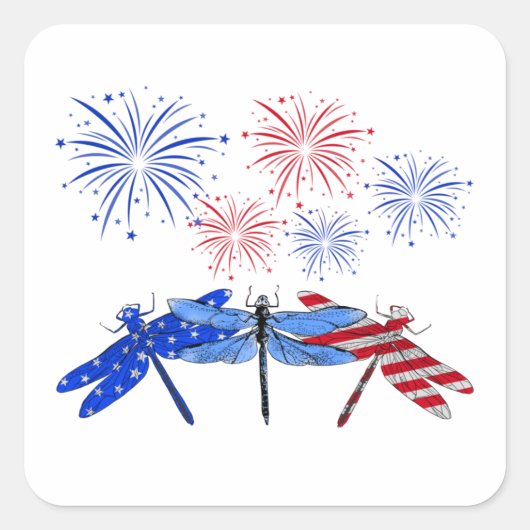 7月4日のトンボ・アメリカ国旗のシャツ3 スクエアシール (正面)