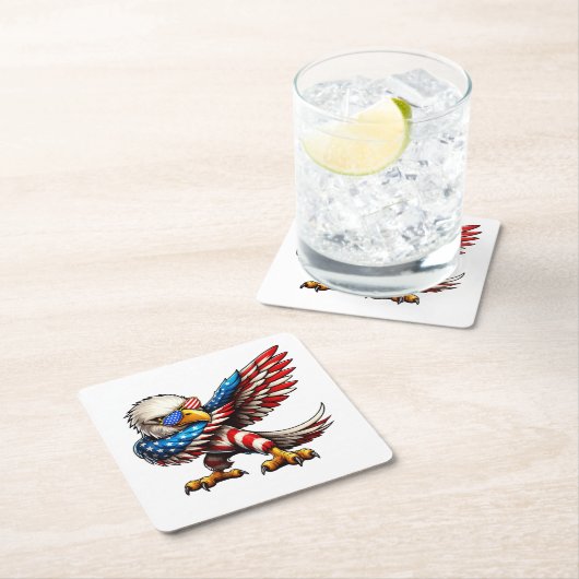 7月4日のハゲ・イーグル・アメリカ国旗 スクエアペーパーコースター (インサイチュ)