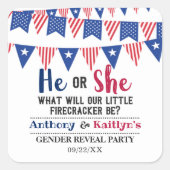 7月4日のバンティング旗のジェンダーがパーティー スクエアシール (正面)