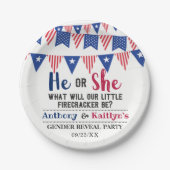 7月4日のバンティング旗のジェンダーがパーティー ペーパープレート (正面)