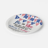 7月4日のバンティング旗のジェンダーがパーティー ペーパープレート (アングル)
