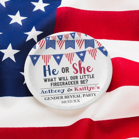 7月4日のバンティング旗のジェンダーがパーティー ペーパープレート