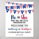 7月4日のバンティング旗のジェンダーがパーティー ポスター (正面)