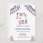 7月4日のパーティーで米国の赤と青 招待状 (正面)