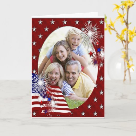 7月4日のフラグ&花火あなたの写真カードを追加2 カード (黄色い花)