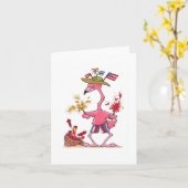 7月4日のフラミンゴの花火のnotecard カード (黄色い花)