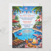 7月4日のプールパーティー愛国BBQ 招待状 (正面)