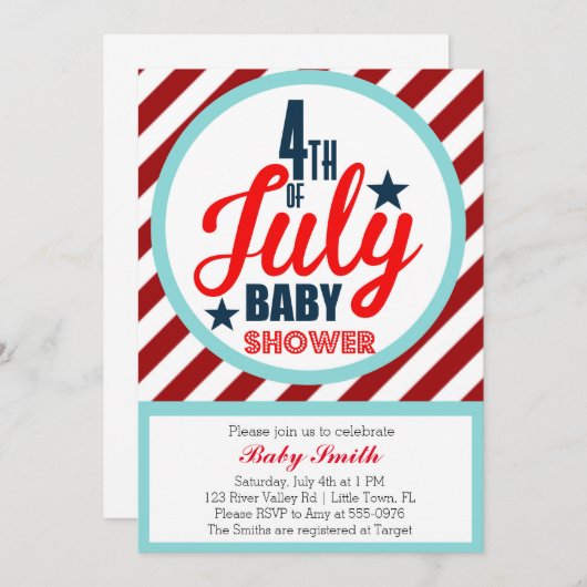 7月4日のベビーシャワー 招待状 (正面/裏面)