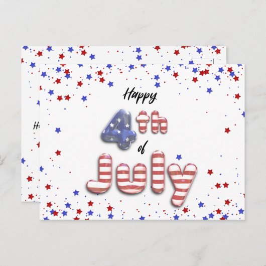 7月4日のホイルバルーンのスターストライプズ – はがき (正面/裏面)