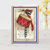 7月4日のヴィンテージの行進のドラム赤い白く及び青 カード (黄色い花)