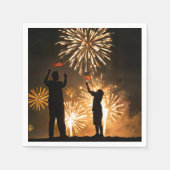 7月4日の国旗と花火 スタンダードカクテルナプキン (正面)