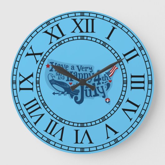 7月4日の安全で幸せ ラージ壁時計 (正面)