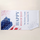 7月4日の家族ビーチパーティー赤白青 ビーチタオル (正面)