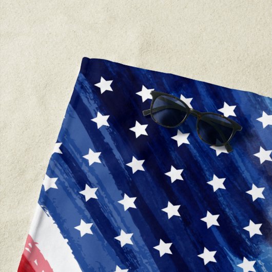 7月4日の家族ビーチパーティー赤白青 ビーチタオル (インサイチュ)