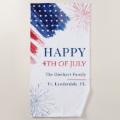 7月4日の家族ビーチパーティー赤白青 ビーチタオル (正面)