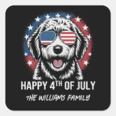 7月4日の幸せ – 愛国おもしろい犬シール スクエアシール (正面)