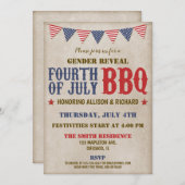 7月4日の性別を示す赤白青 招待状 (正面/裏面)