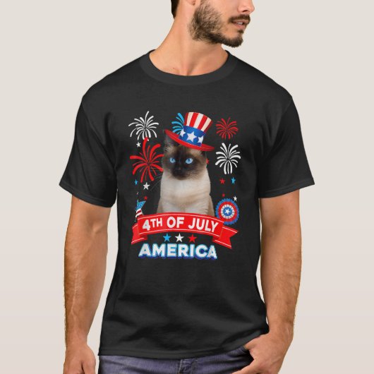 7月4日の愛国の日シャム猫の自立 Tシャツ (正面)