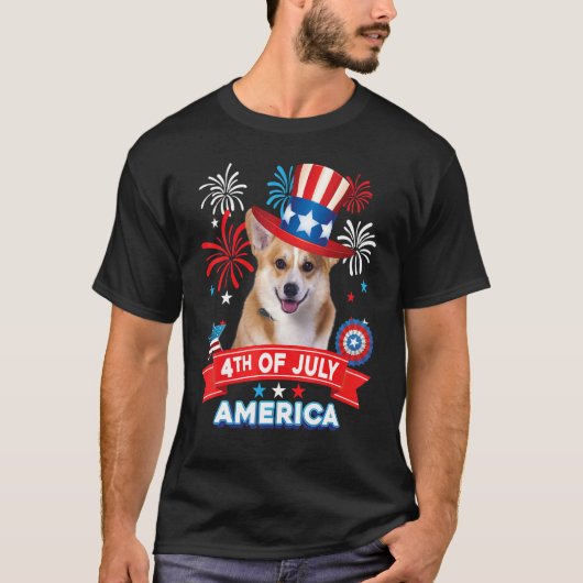 7月4日の愛国の日Corgi Dog Independence H Tシャツ (正面)