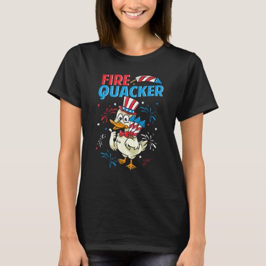 7月4日の愛国的なアヒルの火のクッカーおもしろい火災 Tシャツ (正面)