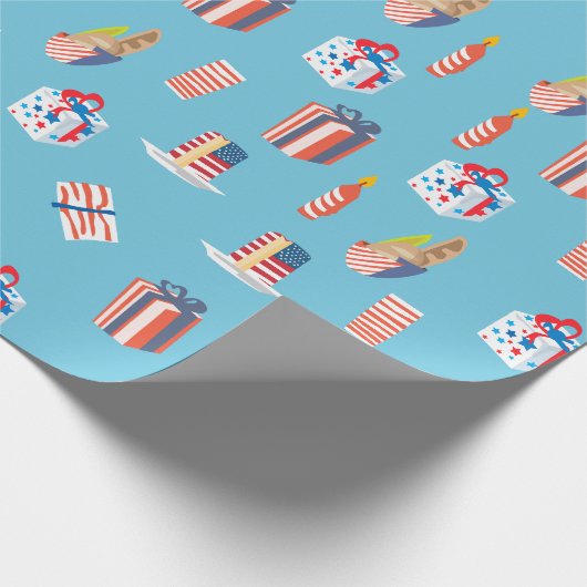 7月4日の愛国的なケーキとプレゼント ラッピングペーパー (角)