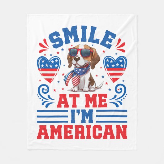 7月4日の愛国的なビーグル犬 フリースブランケット (正面)