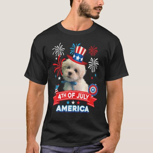 7月4日の愛国的な日コトンドゥチュリードッグインデ Tシャツ (正面)