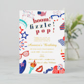 7月4日の愛国的な第4次ブームBBQ ポップ・アートのBBQ 箔招待状 (立ち正面)