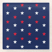 7月4日の愛国的紅白のネイビーブルスター ガラスコースター (正面)