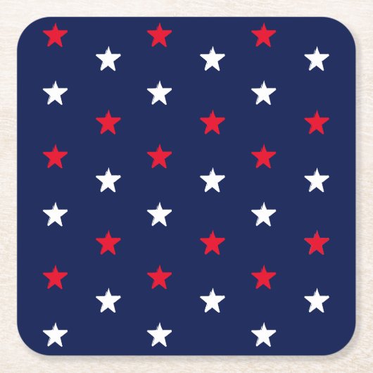 7月4日の愛国的紅白のネイビーブルスター スクエアペーパーコースター (正面)