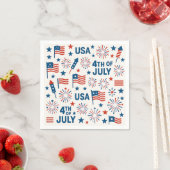 🇺🇸7月4日の愛国 🇺🇸 | 花火、星、フラグ スタンダードカクテルナプキン (インサイチュ)