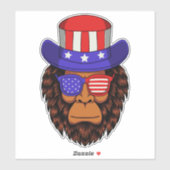 7月4日の愛国USA帽子をかぶったビッグフット シール (シート)